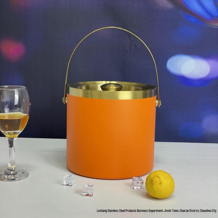 Stainless Steel Double-Layer Ice Bucket with Handle and Lid for Champagne, Wine, or Bar Use
