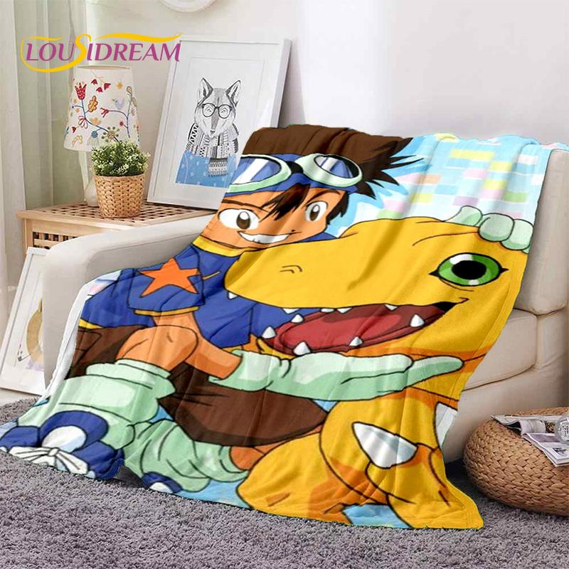 Retro Digimon Adventure Potwór Kreskówka Miękki Koc Flanelowy, Koc do Rzucania Wygodny Koc na Piknik Łóżka Kanapę Domowy Sypialnia