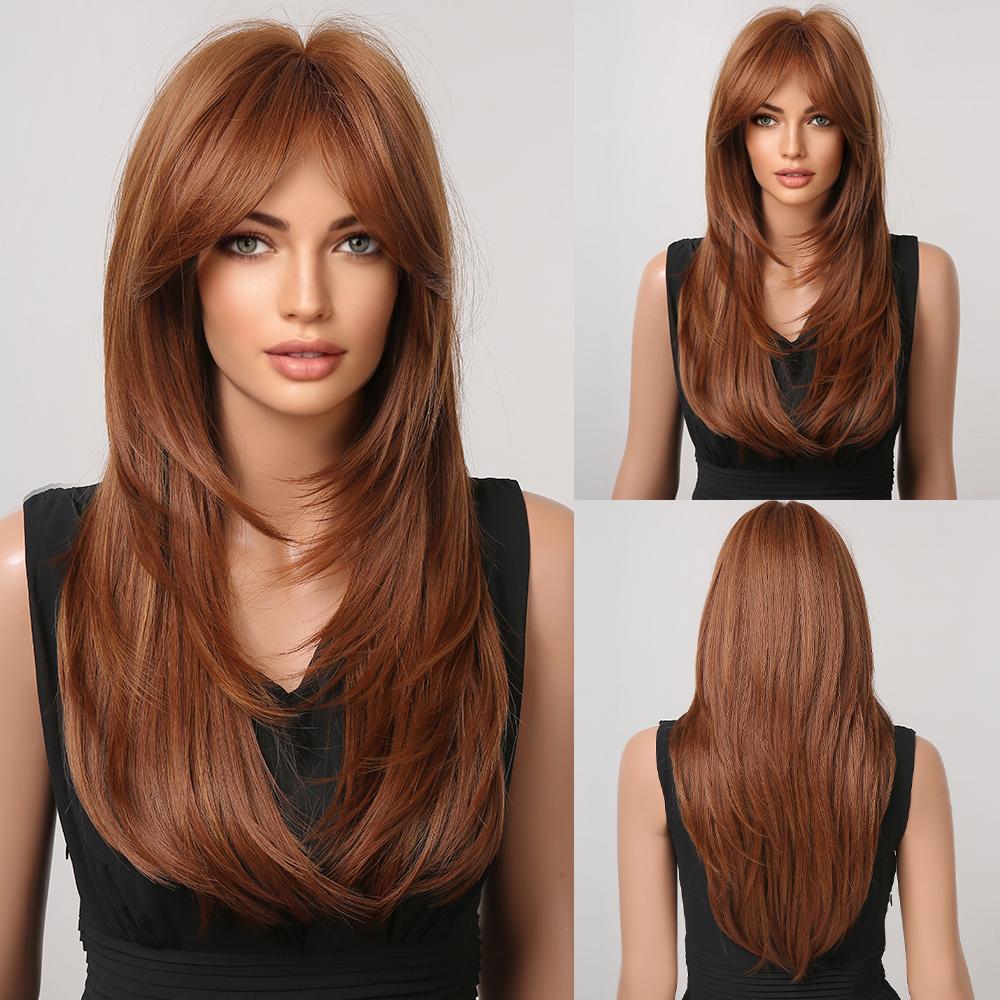 

Синтетические парики блондинки, длинные прямые многослойные волосы, парики для женщин с челкой, повседневный парик для косплея, термостойкий