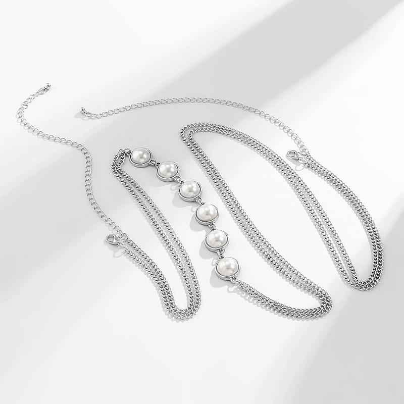 Bohemian Beach Bikini Cross Chest Body Chain Female, Personality Versatile Beaded Pearl Waist Chain