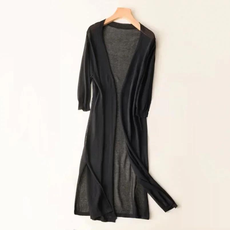Korean Women's Casual Long Sun Protection Sweater Cardigan Soft Comfortable Simple Solid Free Size Loose Thin Cardigan