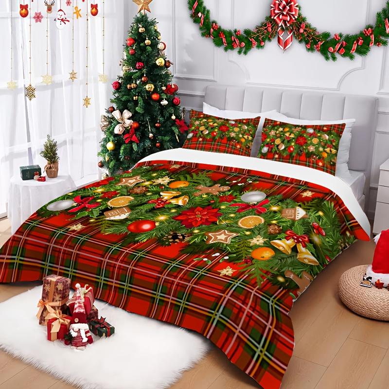 3pcs Christmas Bedding Set, Christmas Tree Decorative Print Duvet Cover and Pillowcases, Breathable Polyester, Machine Washable