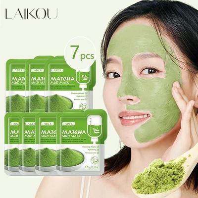 7 vnt Matcha žaliojo molio purvo veido kaukė nuo raukšlių naktinė veido pakuotė tamsiai ratu drėkinanti, stabdanti senėjimą
