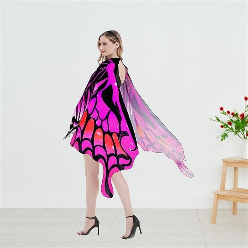 Womens Butterfly Cape Wing Fancy Dress for Party Cosplays Butterfly Wing Costume, Rainbow Butterfly Shawl Wing Cloak