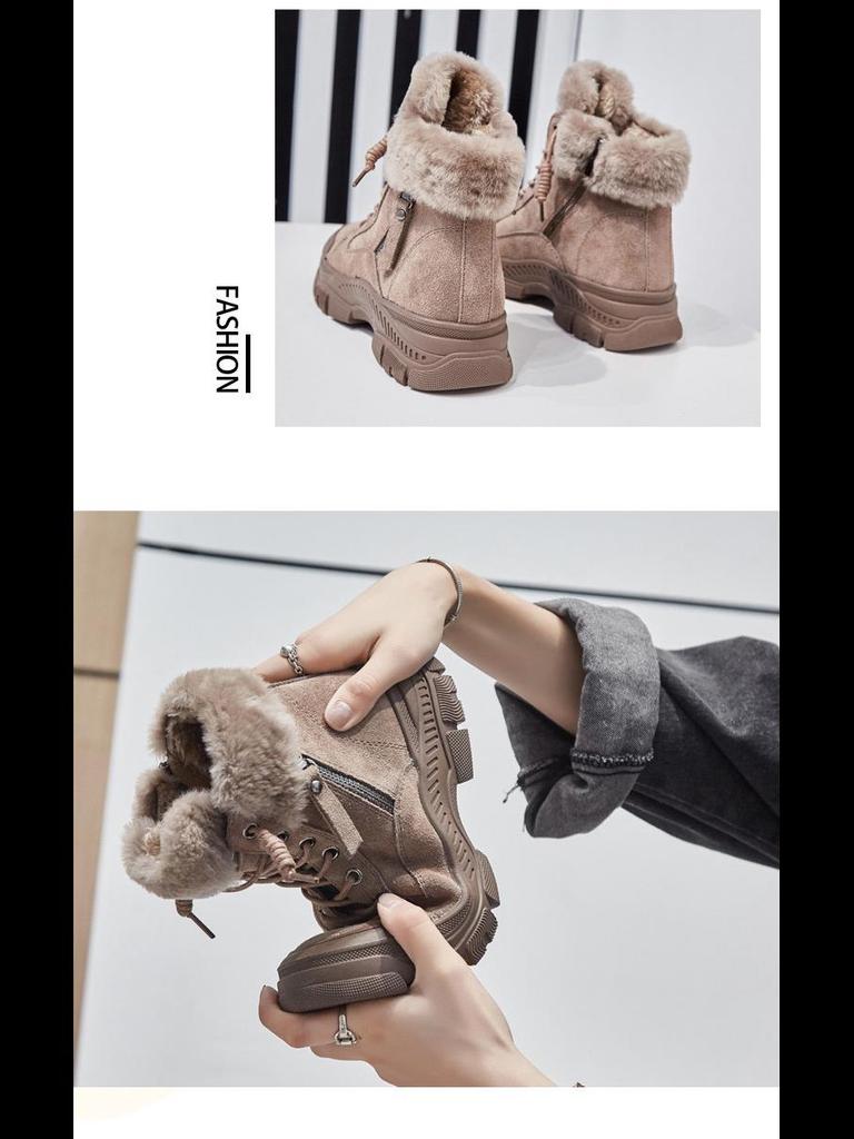 2024 Autumn/Winter Women's Velvet Martin Boots: British Style, Thick-Soled, Furry Casual Cotton Footwear