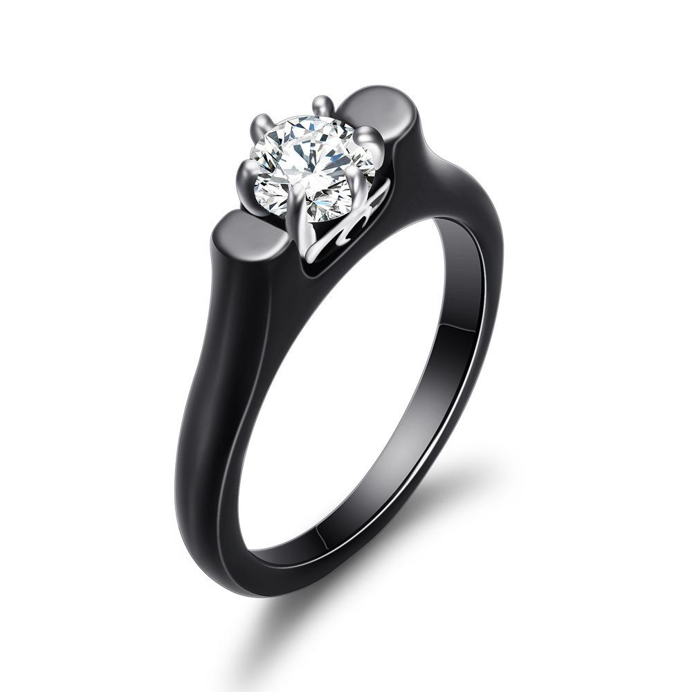 Retro European  American Style 2MM Ceramic Zircon Couple Ring Size 8