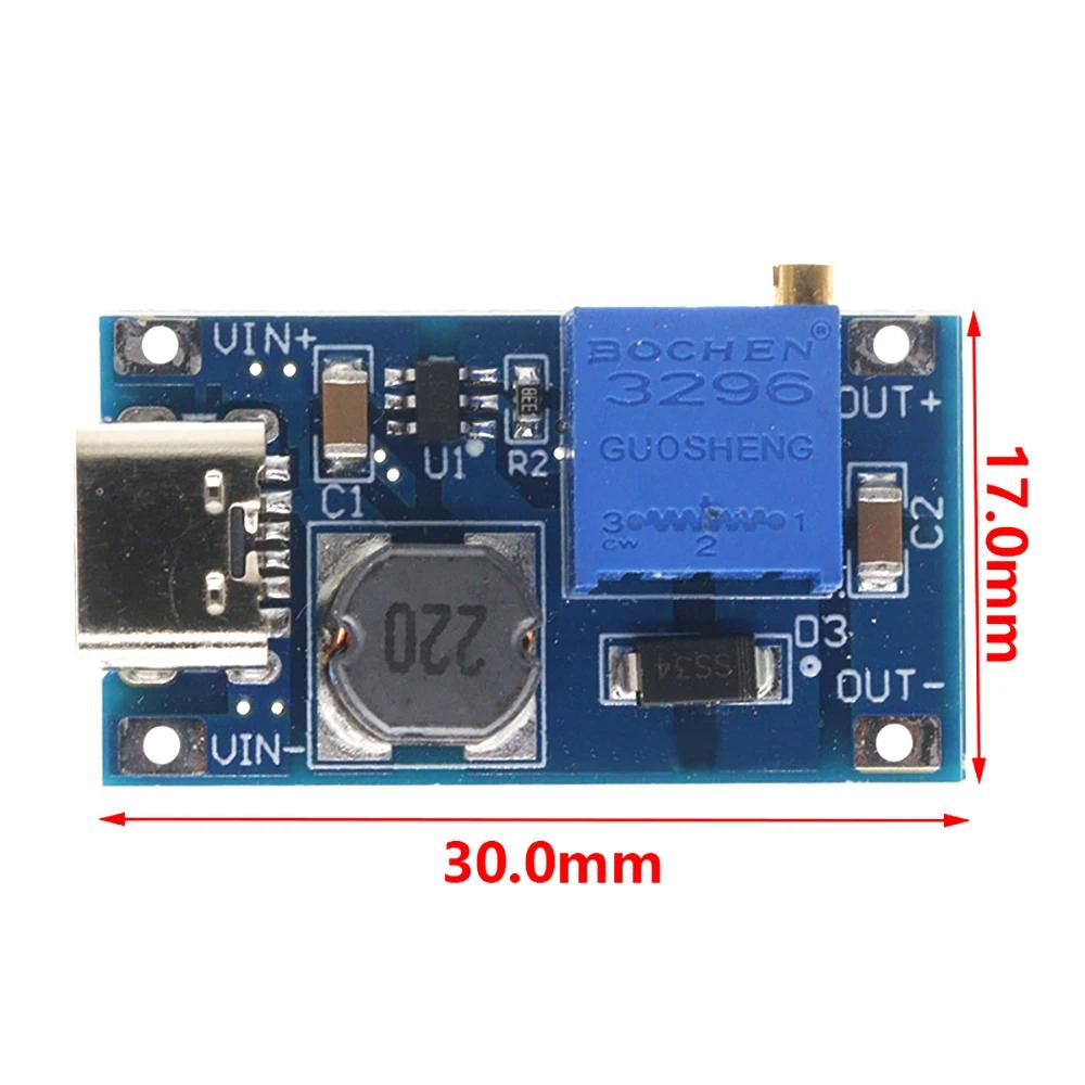 1PCS MT3608 DC-DC Boost Module Adjustable 2A Boost Plate Step Up Module 18650 with MICRO/Type-C USB 2V-24V To 5V 9V 12V 28V