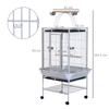 Bird Aviary with Wheels Height 161.5cm, Steel Bowls and Wooden Perches, Silver
