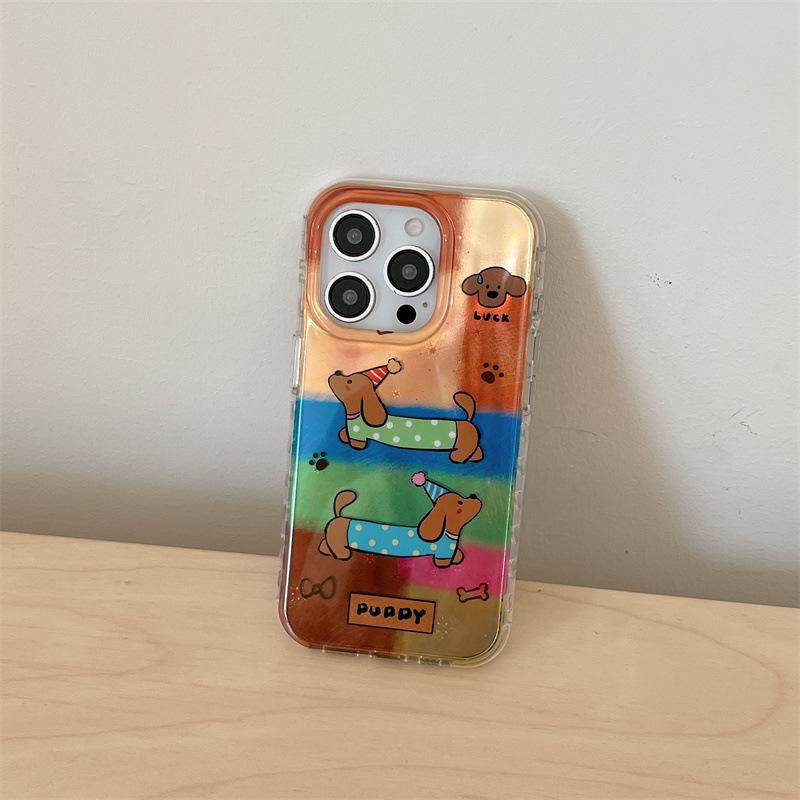 

Colorful Striped Polka Dot Dachshund iPhone Case for Apple 16 Pro Max/15/14 - New Girl Design 15 Pro Max