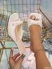 New Summer 2025 Square Headed Fairy Bow High Heeled Fashionable Slippers Thin Heels a Strap Wearing Outside Comfortable Sandals