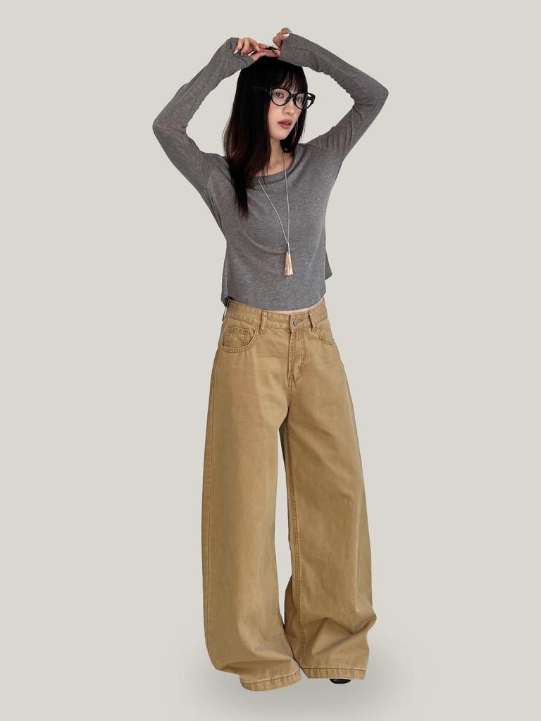 Women's 2026 Spring American Street Style Wide-Leg Balloon Jeans with Curved Drape