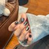 Black minimalist style metal lines pure hand-worn nail glass beads cat eye niche nail patch fake nails