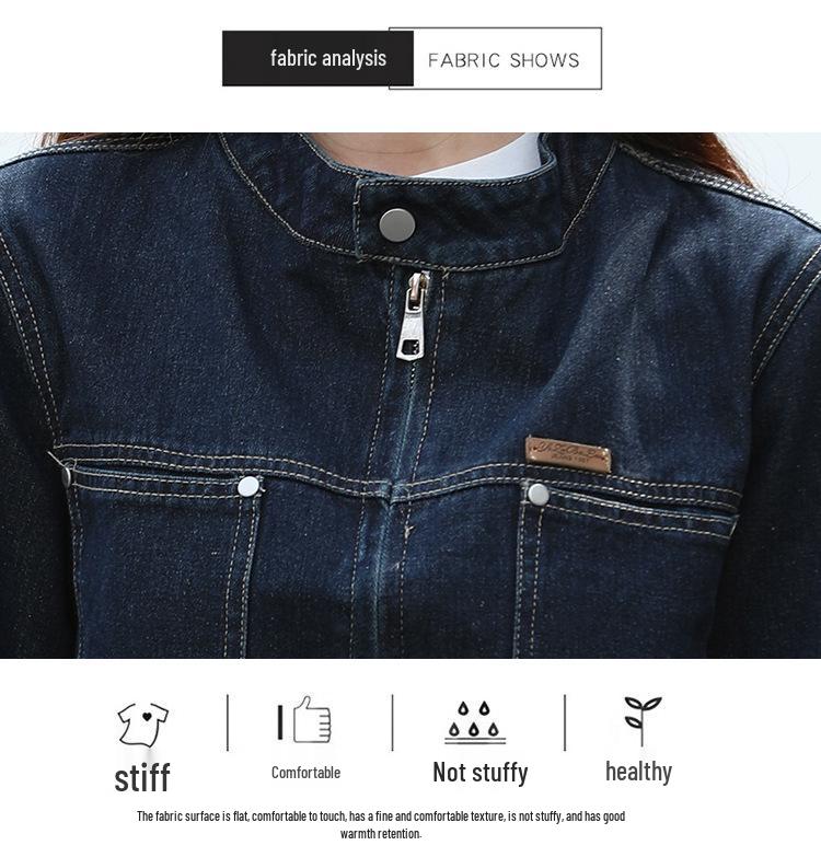 French-Style Distressed Stand Collar Zipper Motorcycle Denim Jacket