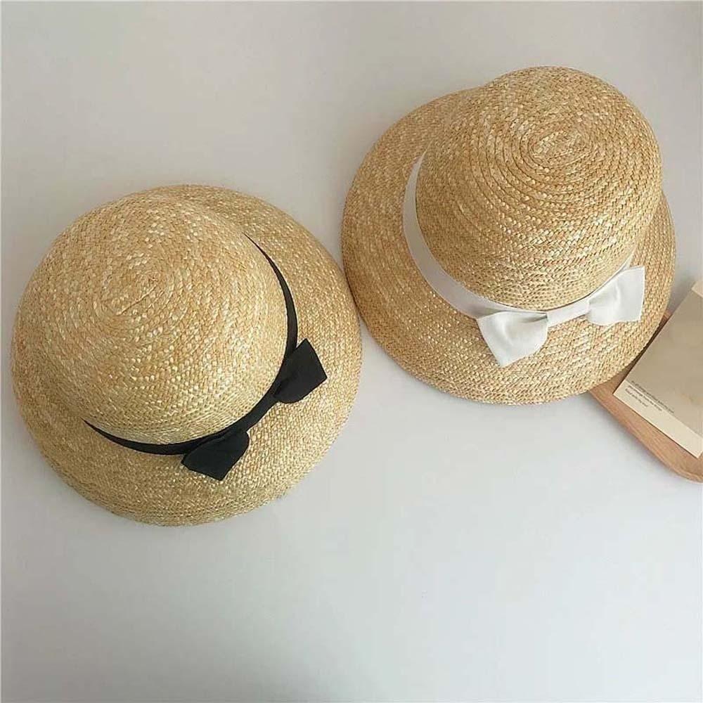 Grosgrain Ribbon Trim French Style Sun Hat Breathable Round Top Straw Topper Outdoor Horse Racing