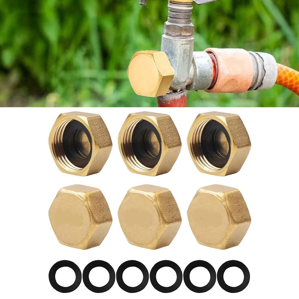 6 Pieces Brass Pipe Cap Hexagonal Threaded Fittings for Garden Hose and Plumbing Pipes 1 2 3 8 3 4 Inch Compatible
