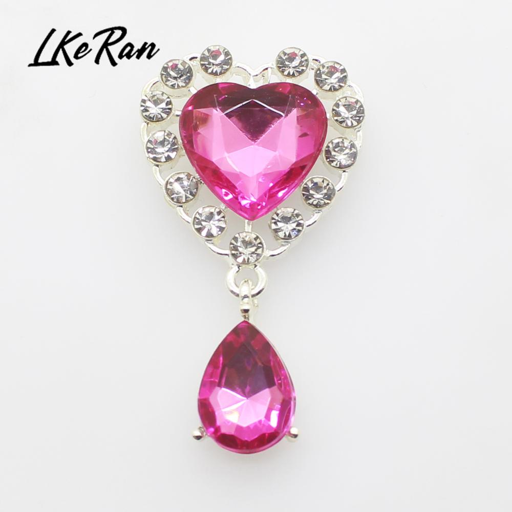 New 5Pcs 25mm*45mm Heart Acrylic Rhinestone Pendants Buttons For Wedding Decoration Metal Brooch Hair Bow DIY Jewelry Craft