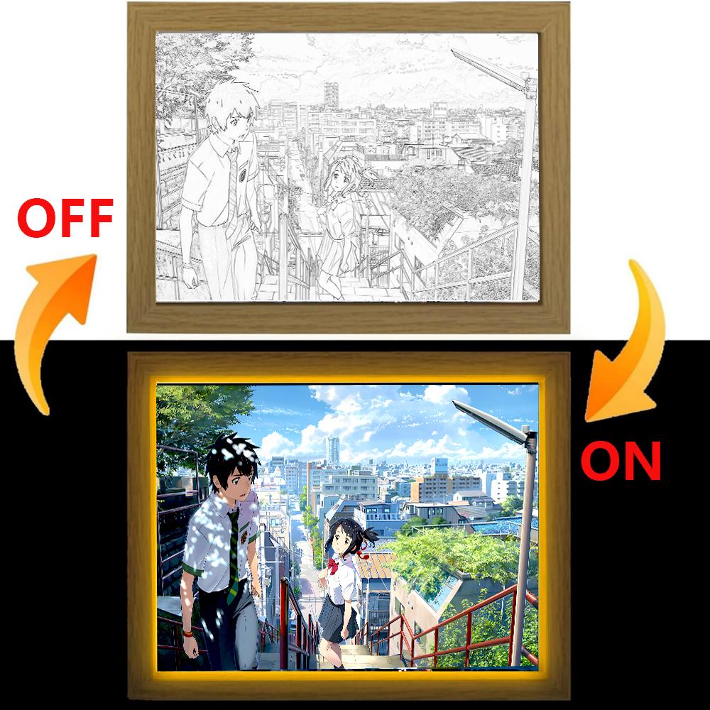 Your Name Light Painting Anime Night Light Photo Frame Cartoon Led Lights Bedroom Home Decor Ramadan 2025 Friend Gift Moon Lamp