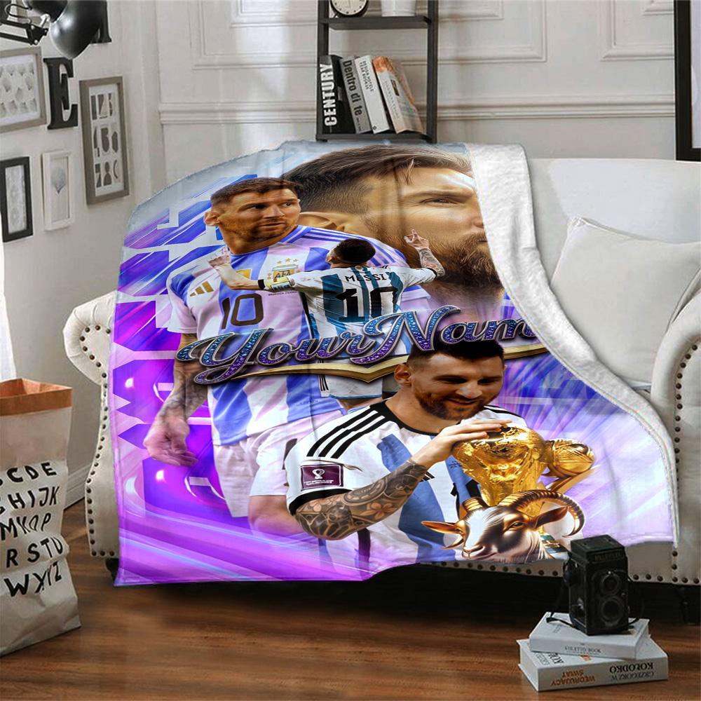 Football Messi Customize Text Blanket Lightweight Customizable Blanket Ultra-Soft Perfect for Office Chair Livingroom Sofa Home Decor