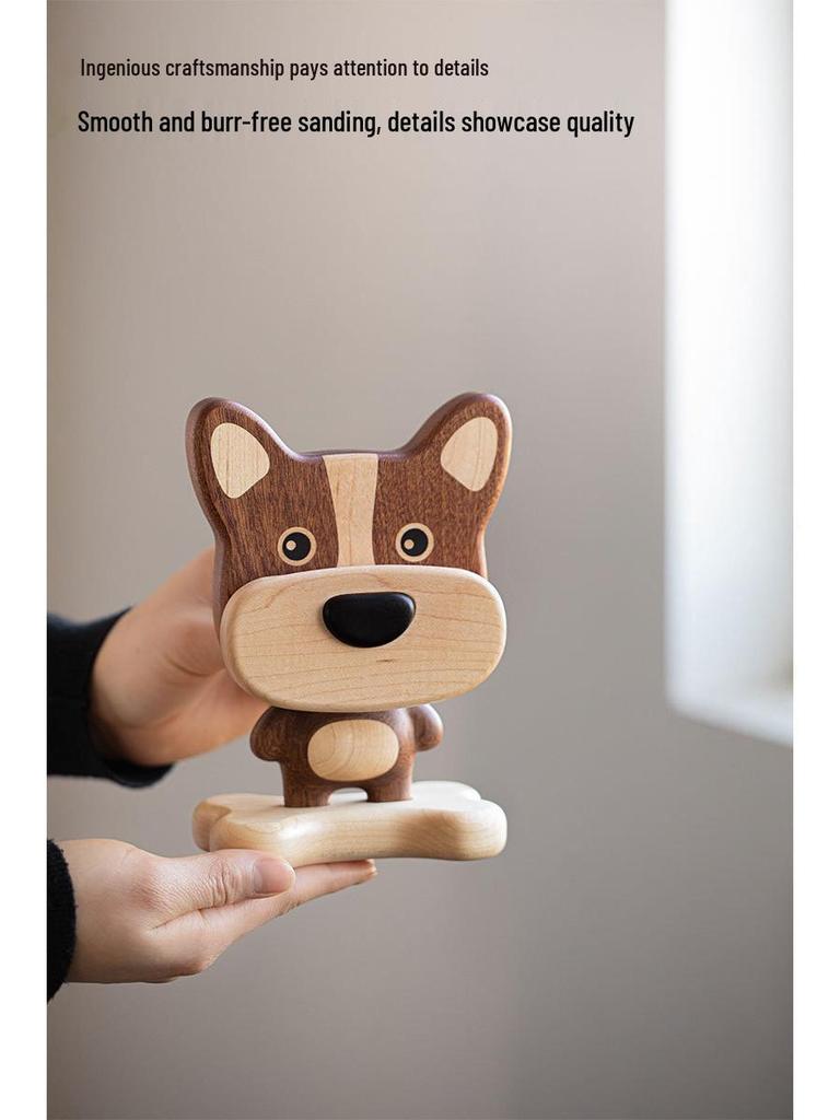 Solid Wood Cartoon Phone and Glasses Holder - Cute Desktop Stand and Ornament Gift for Friends