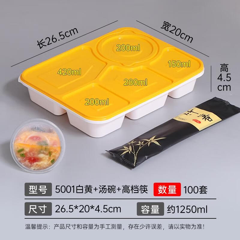 HANDUNYOU Disposable 5-Compartment Takeaway Meal Boxes