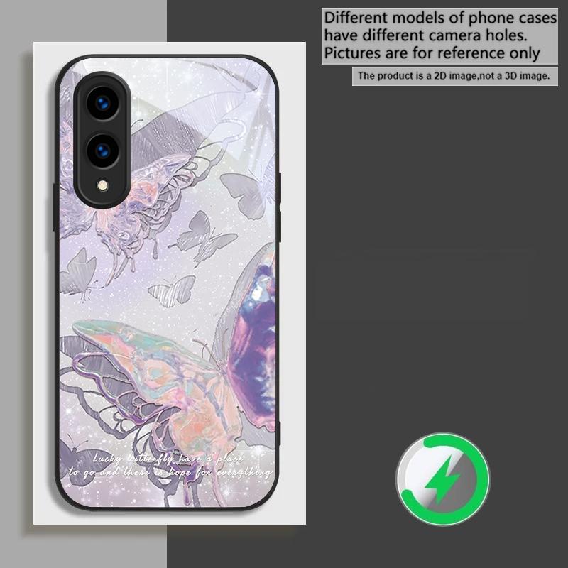 Lucky Butterfly Painting suitable for Samsung Galaxy S26 Ultra S20 FE S21 S22+ 23 Plus S24 Ultra 25 Edge black Glass Phone Casee