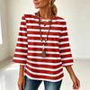 Damen V-Ausschnitt Dreiviertelarm Gestreift Locker Sitzendes T-Shirt