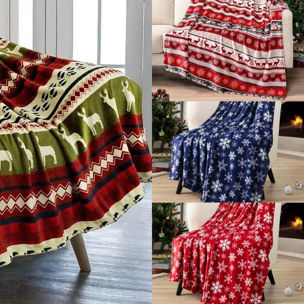 Cozy Christmas Blanket Warm Snowflake Christmas Throws Xmas Fleece Blanket Home Sofa Bed Office