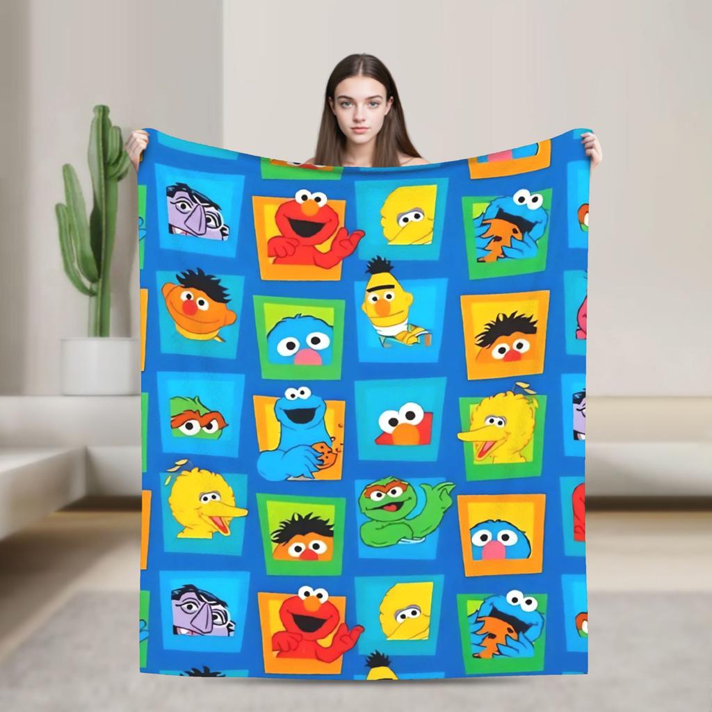Super Warm Blanket Airplane Travel Zoe and Rosita on Yellow Bedding Throws S-Sesames Streets Flannel Bedspread For Couch Bed