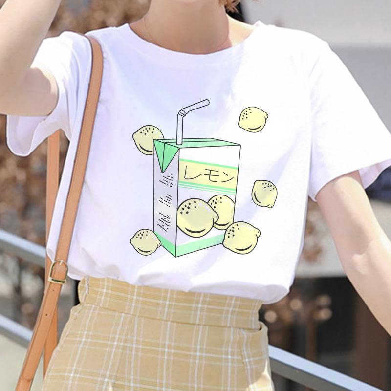 Cartoon Peach Juice Japanses Aesthetic Grunge T Shirt Women Harajuku Cute Kawaii Pink Summer Casual Tumblr Outfit Fashion Tops