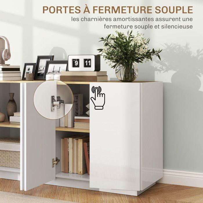 Buffet salle à manger - HOMCOM - avec 4 portes à fermeture douce et étagères réglables - 140 x 40 x 75 cm - blanc laqué