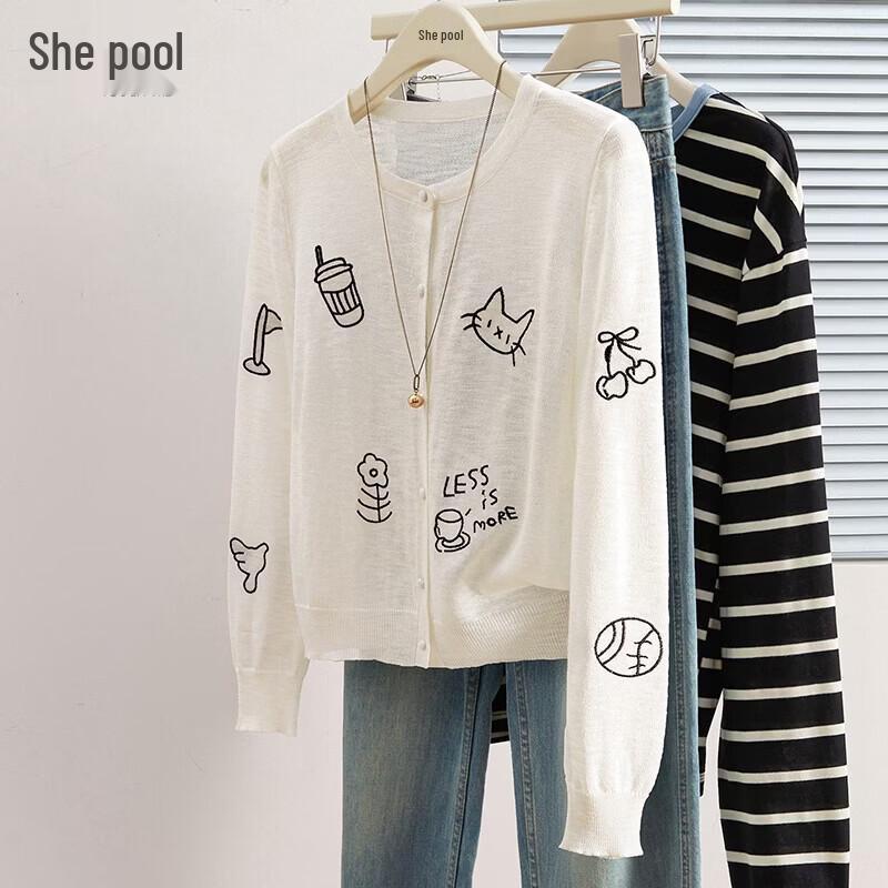 

Women s Cartoon Embroidered Knit Cardigan ONE SIZE