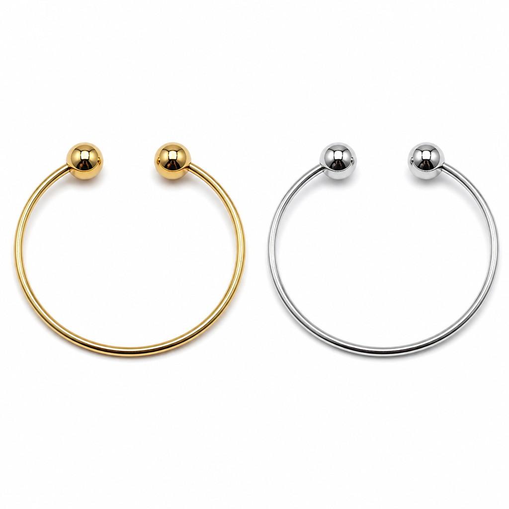 18K Gold Plated Female Stainless Steel Cuff Bracelet Silver Color Solid Metal Ball Bracelet Fashionable Cuff Bangle