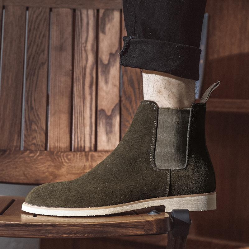 Fashion Men's Chelsea Boots British Style Ankle Boots Suede Genuine Leather Boot New High-top Boots for Men Classic Business Dress Botas