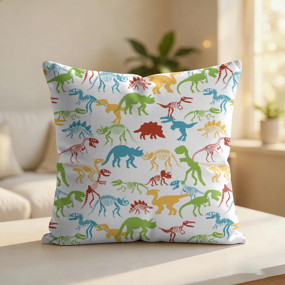 Dinosaura Pattern Cushion Cover Silky Short Plush Invisible Zipper Dustproof Sofa Pillow Case For Home Decor