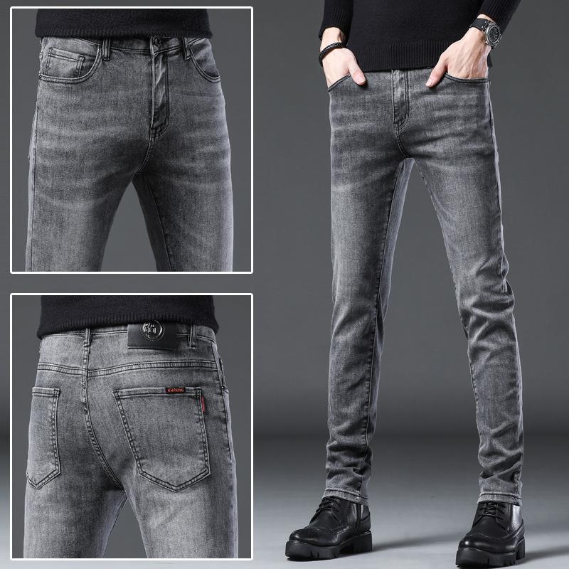 

2024 Осень и зима Высококачественные черные джинсы мужские толстые облегающие модные брендовые эластичные джинсовые брюки на маленькую ногу 38