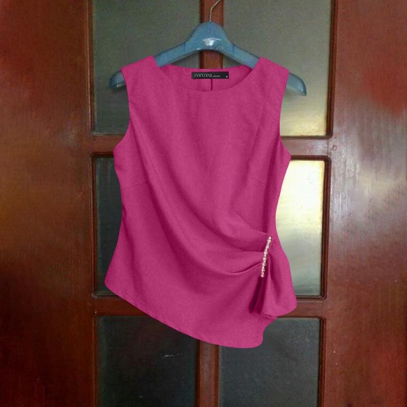 

ZANZEA Женские летние повседневные майки без рукавов с круглым вырезом и неровным подолом 5XL темно-розовый