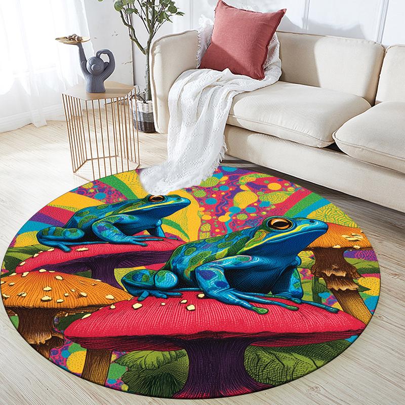 Frog pattern round rug,Carpet Rug for Living Room Bedroom Sofa Playroom Decor,Non-slip Floor Mat,Holiday Gifts and Birthday Gifts