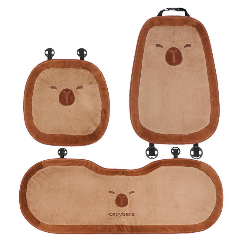 Embroidery Plush Capybara Car Seat Cushion Set Decor For Winter Comfort Warmth