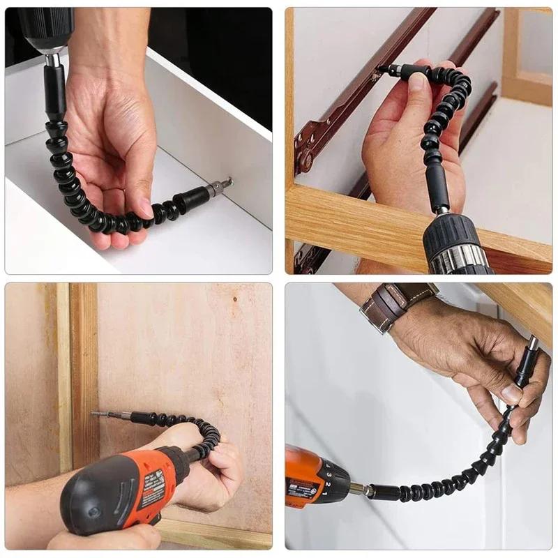 Adaptor de găurit la unghi drept de 105 grade de 1/4 inch și prelungitor flexibil pentru bit de găurit pentru șurubelniță flexibilă cu arbore moale, finisaj fin