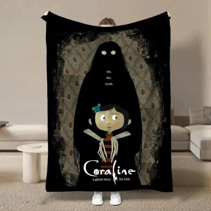 Anime Movie Coraline Card HD Cartoon Plush Blanket for Bed Sofa Soft Flannel Throw Fluffy Children Picnic Blankets Kids Gift