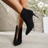 Fashion Slim Heel Single Boots Women's Fall New Pointed Toe Spliced Suede Non-Slip Wear-Resistant Rear Zip Shorthole