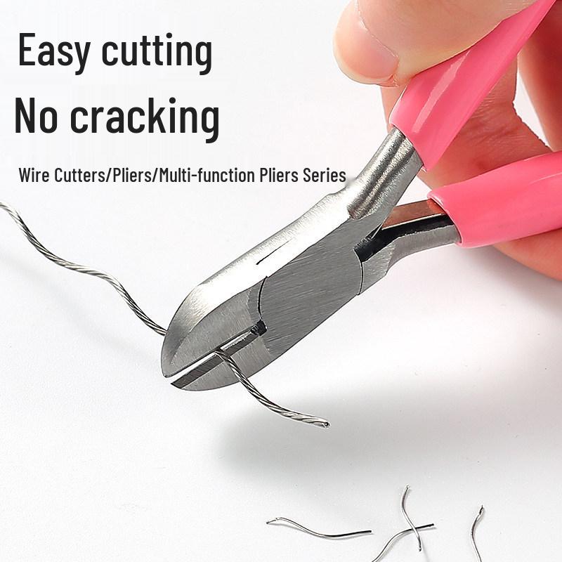 Pink DIY Multifunctional Jewelry Pliers Set: 5" Needle-Nose, Round-Nose, and Angled Pliers. Ideal for crafting and detailed work.
