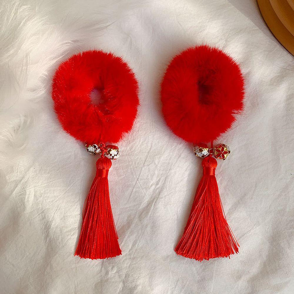 Bowknot Tassel Hairball New Year Hair Accessories Children's Headwear Plush Hair Rope Duckbill Clip