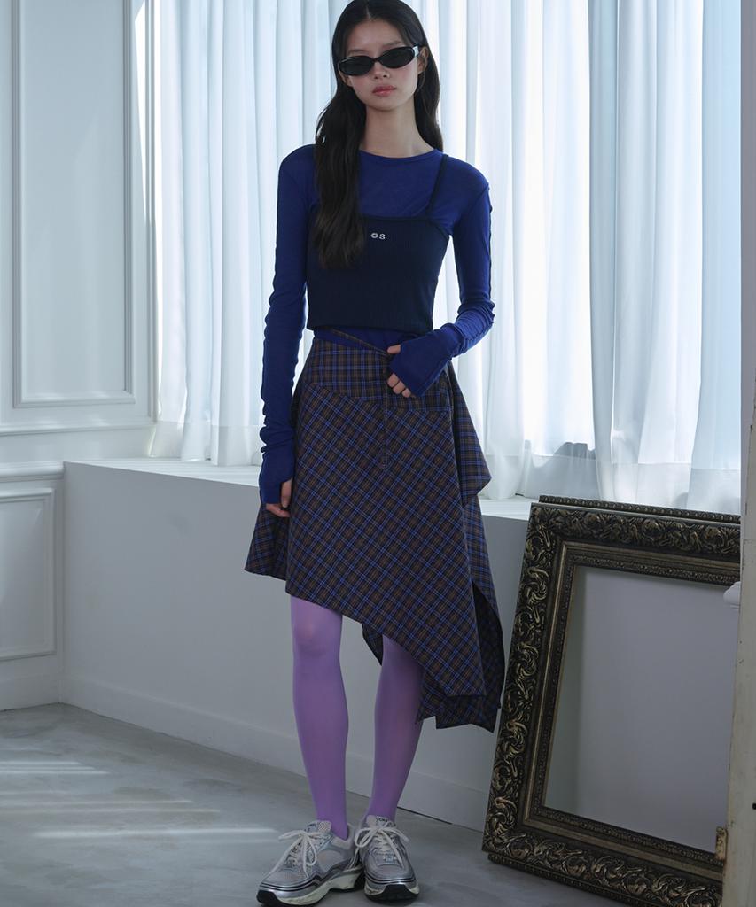 Opening Sunshine Asymmetrical Layered Check Skirt Blue