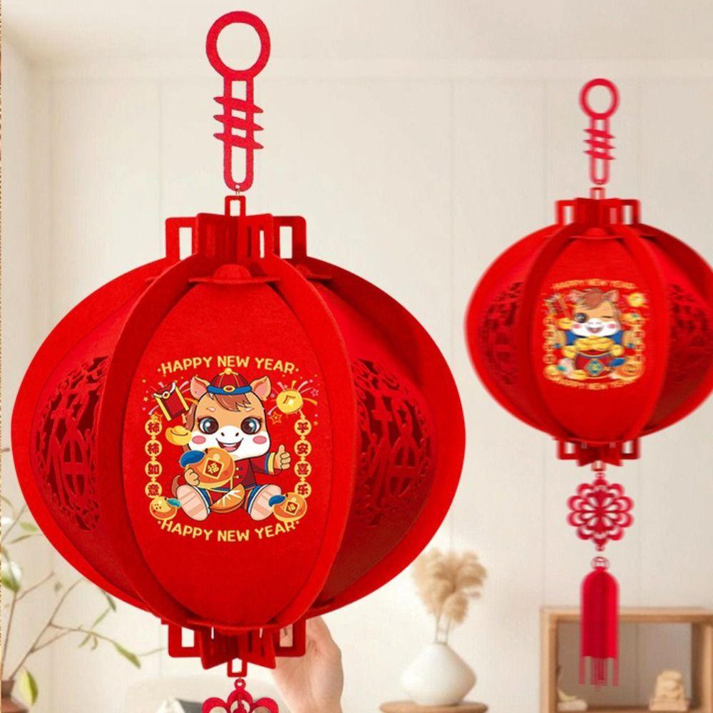 Flocking Cloth Chinese Lantern Red Color Waterproof New Year Decoration With Tassel 3D Puzzle Spring Festival Lantern New Year