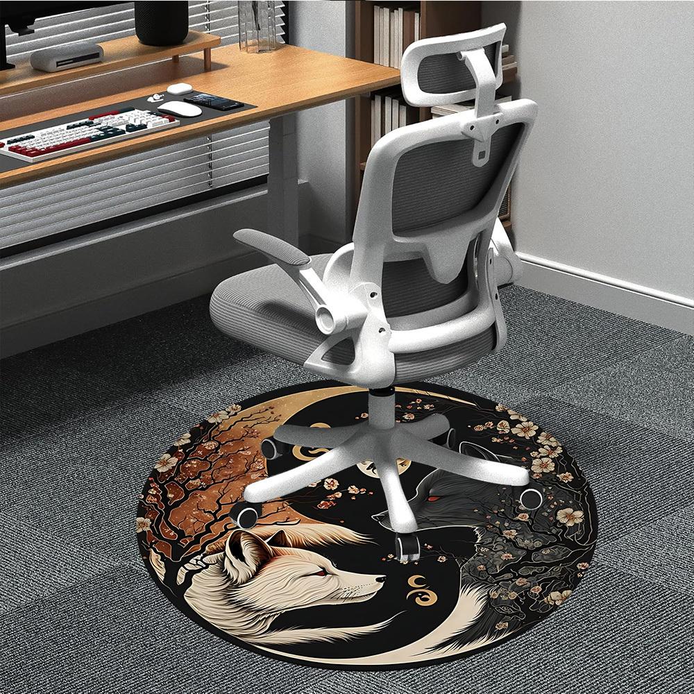 1pc Wolf Moon Office Round Area Rug, Under Office Chairs Bedroom Living Room Home Decor, Room Deco