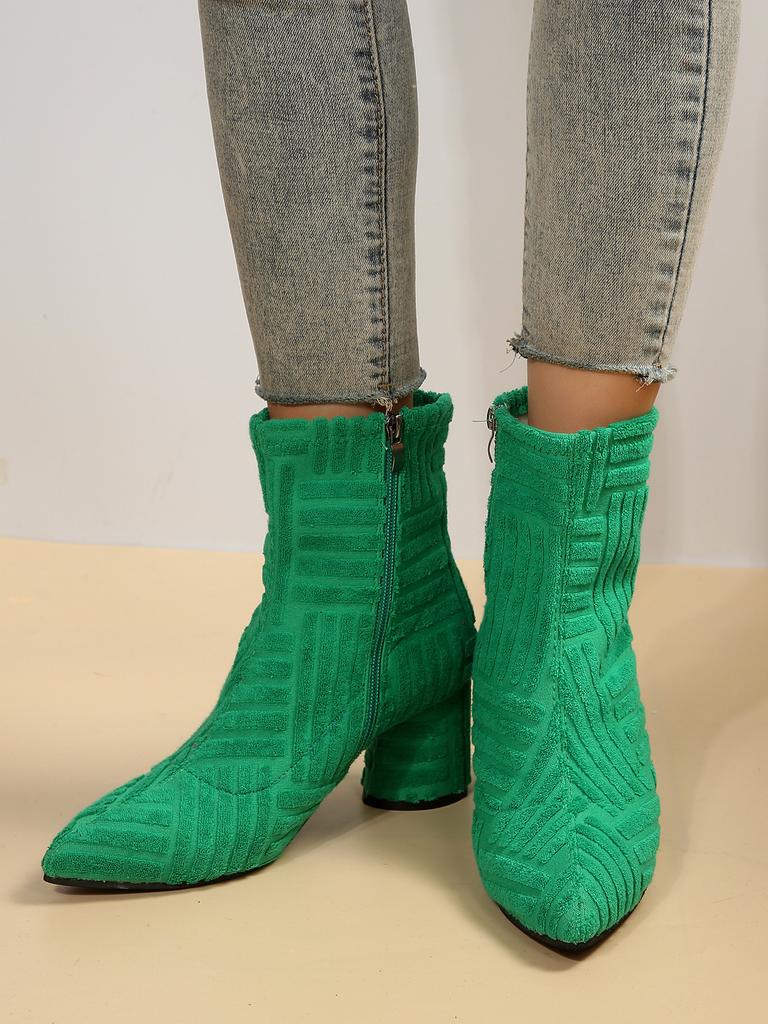 New women's pointed high-heeled short boots fashion suede thick-heeled short boots pointed thin British style towel boots