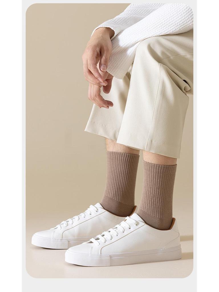 Men's Seamless Split Toe Cotton Socks: Solid & Striped, Breathable, Antibacterial, Anti-Odor, Mid-Calf Casual.