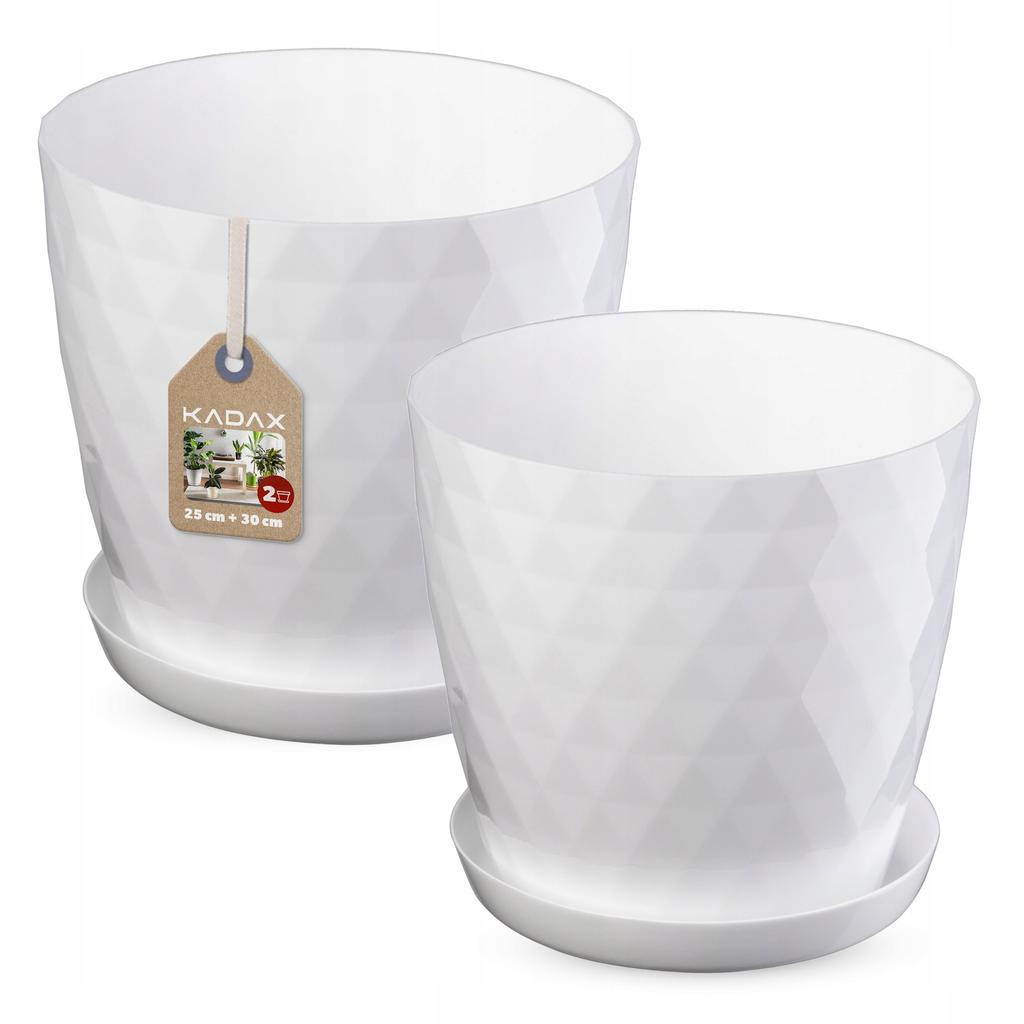 KADAX Doniczka + Podstawka Biała Zestaw 25+30cm