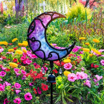 Moon Garden Stake Metal Crescent Design Stake Blue And Purple Moon Decoration for Flower